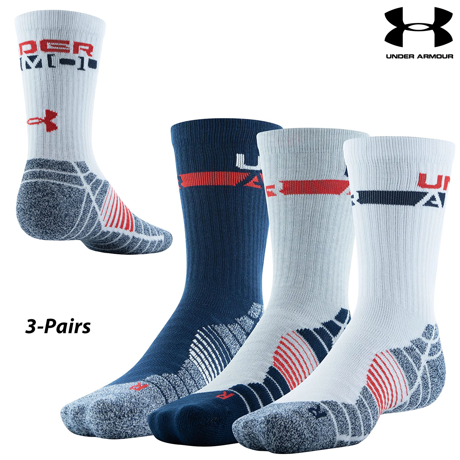 3 Pairs Under Armour Elevated Novelty Crew Socks (L)