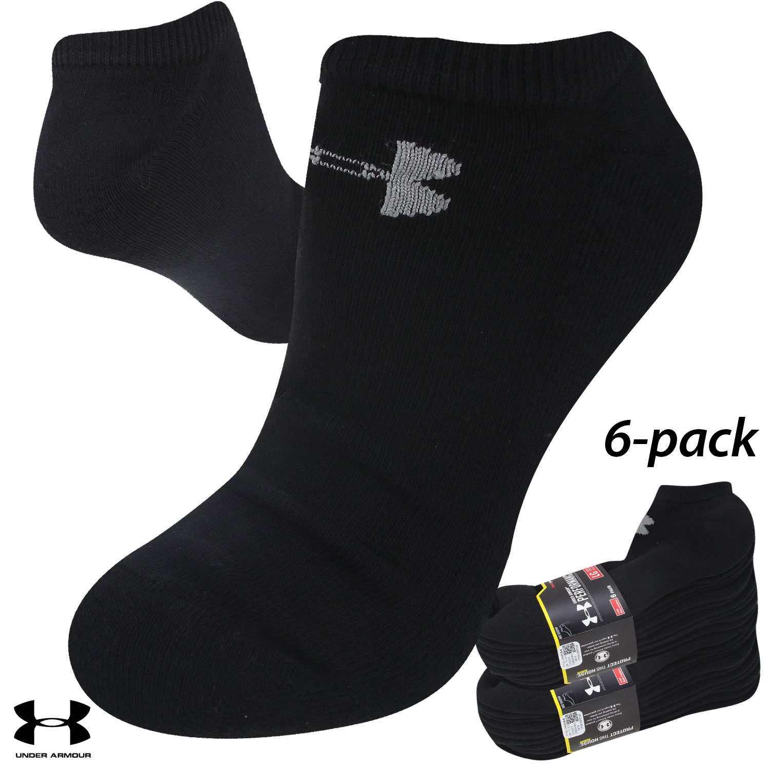 6 Pairs Under Armour Charged Cotton No-Show Socks (L)