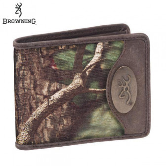 Browning Camo w/Leather Trim Bi-Fold Wallet- MOINF