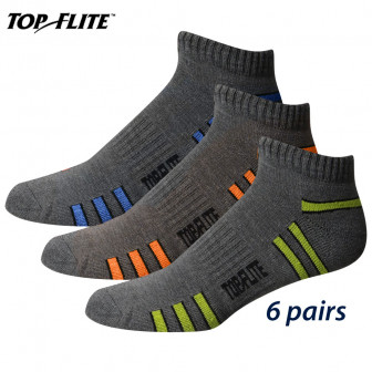 Top Flite Socks (L:9-13) Dk Grey Stripes Asstd- 6pr