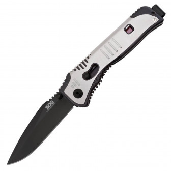 SOG Flashback 3" Mini Black TiNi Drop Point Folder- Silver