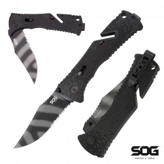 SOG Trident Partially Serrated Folder- TigerStripe