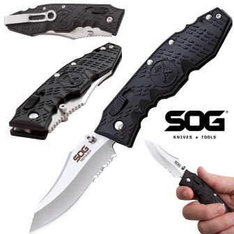 SOG Toothlock Combo Edge Drop Point Folder- Satin