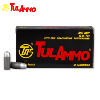 TulAmmo Steel Case Ammunition 380 ACP 91 gr. FMJ (Box/50)