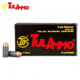 TulAmmo Steel Case Ammunition 9mm Makarov 92 gr FMJ (Box/50)