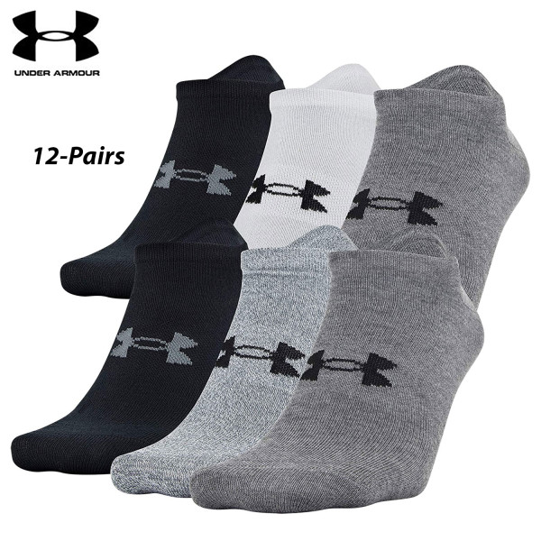 UA Socks: 12-PAIR Essential Lite No Show (L)- Pitch Grey