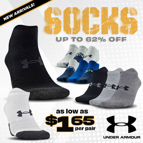 New Arrivals! Under Armour socks up to 62% off