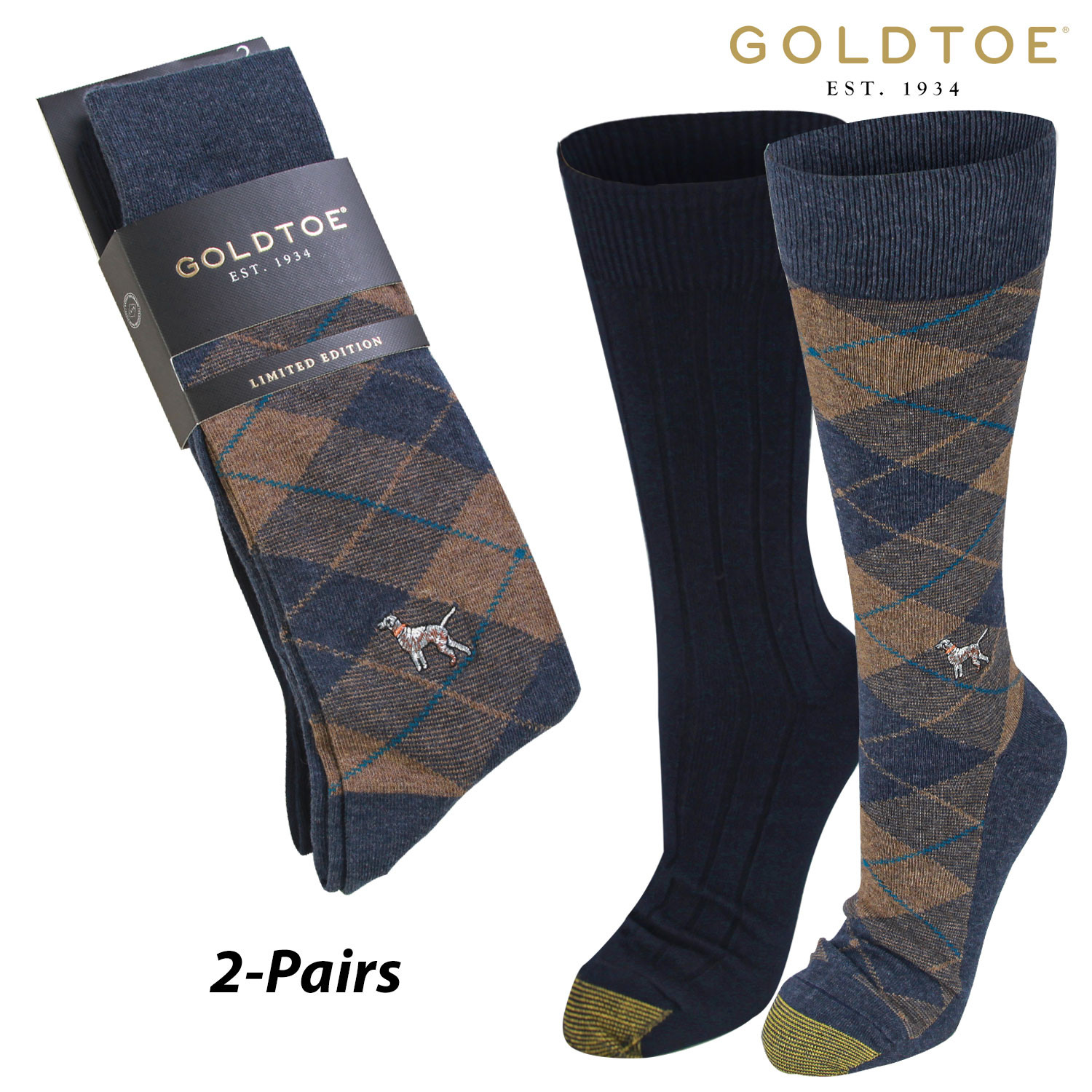 2-Pairs Gold Toe Dog & Blackwatch Ribbed Crew Socks (L) | Wing Supply