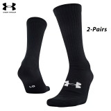 UA Socks: 2-PAIR Tactical Heatgear Boot (L)- Black/White
