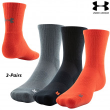 UA Socks: 3-PAIR 3-Maker Mid-Crew (L)- Radio Red/Asst.