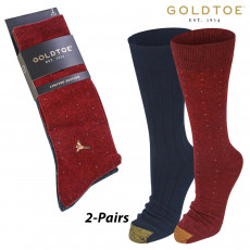 Gold Toe Pheasant Dots Ribbed Crew Socks (L) 2-PAIR