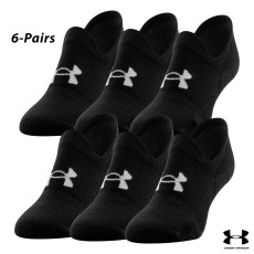 UA Socks: 6-PAIR Essential Ultra Low Tab (L)- BLK/BLK/WHT