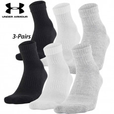 UA Socks: 3-PAIR Train Cotton Quarter (L) True Gray/ASSTD