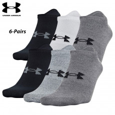 UA Socks: 6-PAIR Essential Lite No Show (L)- Pitch Grey/Asst