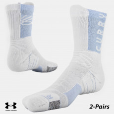 UA Socks: 2-PAIR S. Curry Playmaker Mid-Crew (L)- White/Isotope Bl.