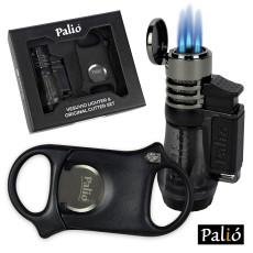 Palio Vesuvio Triple Jet Flame Lighter & Cutter Gift Set- Smoke/Black